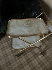 Hostess Vintage Trolley Cart Tray Black Gold Brass Glass Metal