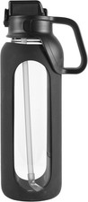 Gulujoy Glass Water Bottle 2 Litre with Straw Large Water Bottle 2l with Silico