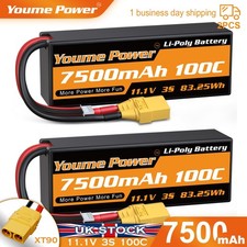2pcs 11.1V 3S 7500mAh LiPo Battery XT90 Hard Case for RC Car Truck Drone Boat