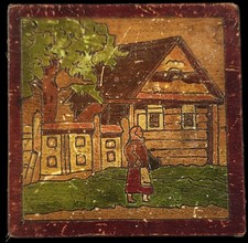 Vintage Russian Kustar Folk Art Wooden Box Hand Crafted  4x4x2