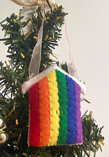 Handmade rainbow beach hut Summer decoration, felt Brighton Pride home decor