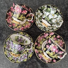 Royal Albert Provincial Flowers 4 Cups & Saucers. Violet, Pitcher, Trillium.