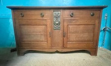  vintage antique, arts and crafts style oak sideboard, beaten copper panel