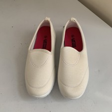 Active Walkers White Off White Fabric Pumps Slip On Flat Shoes