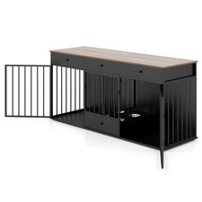 COSTWAY Dog Crate Furniture Indoor Modern Dog Kennel w/3 Drawers-Coffee
