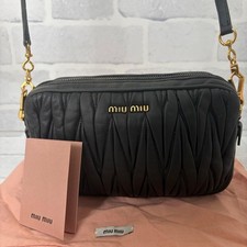 Miu Miu Matelasse Shoulder Bag Leather Black Used Authentic R11439