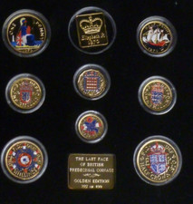 1970 PROOF SET Last Pre-decimal 8-coin Gold-Plated & coloured in wooden box