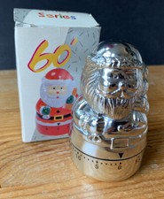 Vintage Silver Metal / Plastic Father Christmas Kitchen Timer - Santa