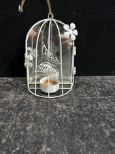 White Metal Bird Cage Tea Light Candle Holder With Mirror Ref Cs13