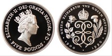 UK Five Pounds 1900 - 1990 Queen Elizabeth The Queen Mother Silver Proof