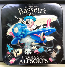 Vintage Embossed Bassetts Liquorice Allsorts Tin, Bertie Flying in Aeroplane