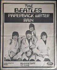 BEATLES PAPERBACK WRITER "Butcher Cover" Disc June 66 advert 14"x11½"GOOD condit
