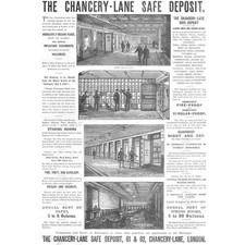 CHANCERY LANE SAFE DEPOSIT Strong Rooms, and Vaults -Antique Advert 1887