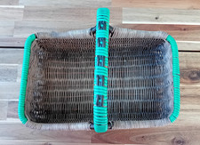 Lovely Vintage Wicker Cane Shopping Basket with Green Trim