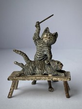 Antique Bergmann style Vienna Cold Painted Bronze cat miniature Louis Wain style