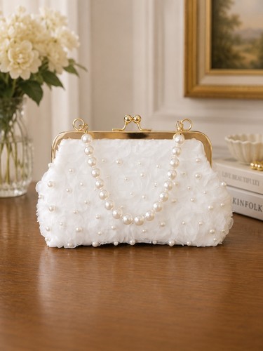 White ladies pearl clutch bag - white,