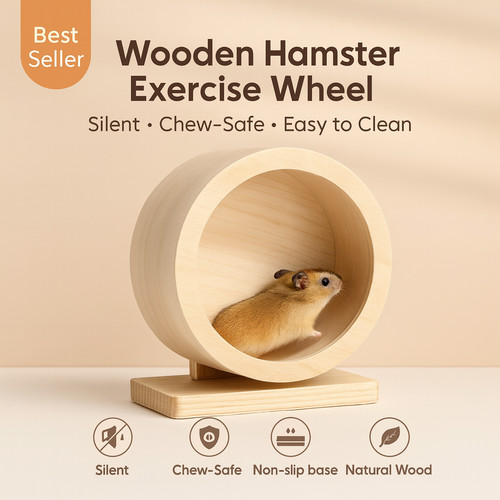 Silent wooden hamster - wooden, wheel