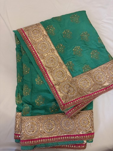 Indian sari teal green rich - green,