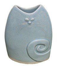 Studio Pottery Cat Vase Blue