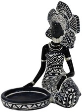 African Lady Figurine Candle Holder with African Tribal Totem for Wedding,Chu...