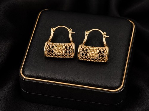 Gold bag hoop earrings floral - bag,