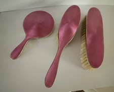 SOLID SILVER PINK GUILLOCHE ENAMEL DECO VANITY DRESSING TABLE SET FOR ASPREY