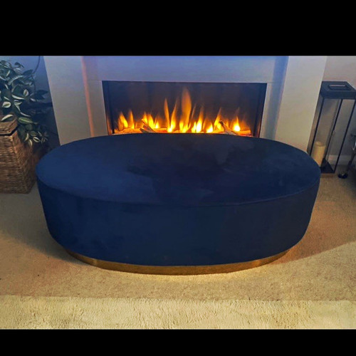 Blue velvet oval pouf - velvet, ottoman