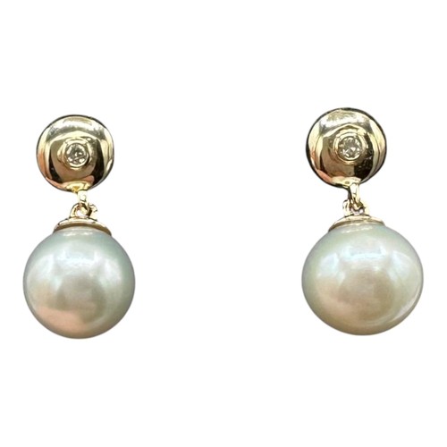 Pearl diamond dangle earrings - pearl,