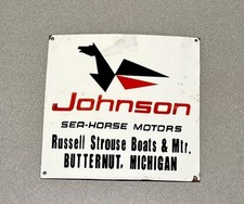 VINTAGE 12” JOHNSON SEAHORSE MOTOR PORCELAIN SIGN GAS OIL CAR TRUCK MOTORCYCLE