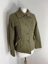 Joules Victoria Tweed coat Jacket Size 8 *FLAW Toad Green wool country
