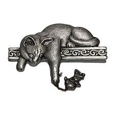 Vintage JJ Jonette Cat & Dangling Mouse Pewter Pin Brooch Costume Jewellery