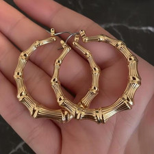 Gold tone bamboo shaped hoop - gold,