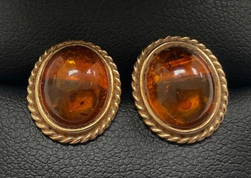 9ct gold amber earrings - amber,
