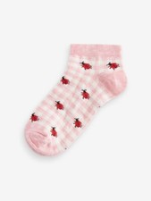 BNWOT Next Trainer Socks Pink Gingham Ladybird Pattern Cotton Size 4 - 7
