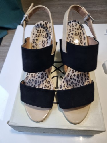 Next cream black suede block - cream/,
