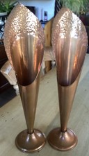 Pair Vintage Copper Vases Tall Calla Lily Fluted Weighted Base Made In Ireland