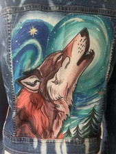 Upcycle Wolf Denim Jacket Hand