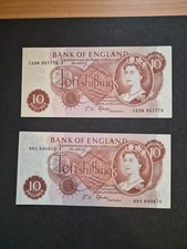 2 BANKNOTES  10 shilling notes