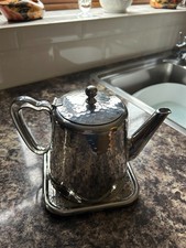 OLD HALL VINTAGE HAMMERED TEAPOT WITH STAND, WITH MILK JUG.