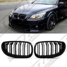 M SPORT LOOK GLOSS BLACK DOUBLE BAR KIDNEY GRILLE FOR BMW 5 SERIES E60 E61 04-10