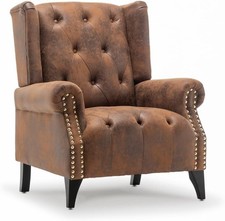 Brown Faux Leather Wingback