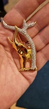 VINTAGE GENUINE SWAROVSKI GOLD ELEPHANT WITH RHINESTONE TREE/ BARK BROOCH