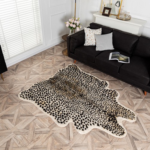 Leopard print faux cowhide rug - cowhide,