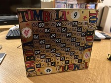 Vintage Fun Tombola Tin with pictures of playing cards games magic tricks bingo