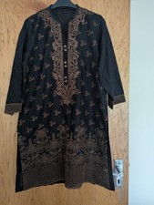 Black Kurta With Beautiful Bronze Embroidery And Cutwork Size M
