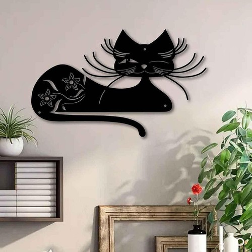Black cat wall art metal - cat, sign