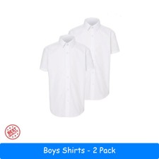 Boys 2 Pack Short Sleeve Shirts Regular Fit White Age 7 to 18 School Uniform