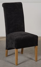 Montana Black Fabric Dining Chairs | Scroll Top Black Dining Chairs w/ Oak Legs