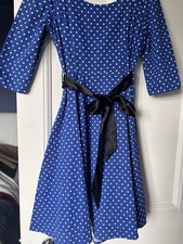 Hearts & Roses Size 14 Rockabilly Retro Style Blue Polka Dot Dress Vintage