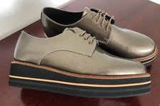 ￼M&S Metallic pewter colour ￼leather Platform ￼shoes.  size 3 1/2 ￼￼NEW. 